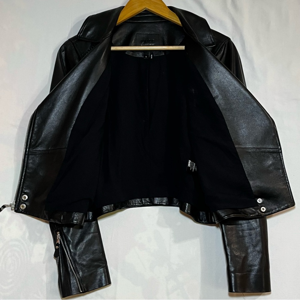 Paige Genuine Leather Moto Jacket Black Cropped Biker Size S Minimal Chic Edgey - Picture 7 of 13